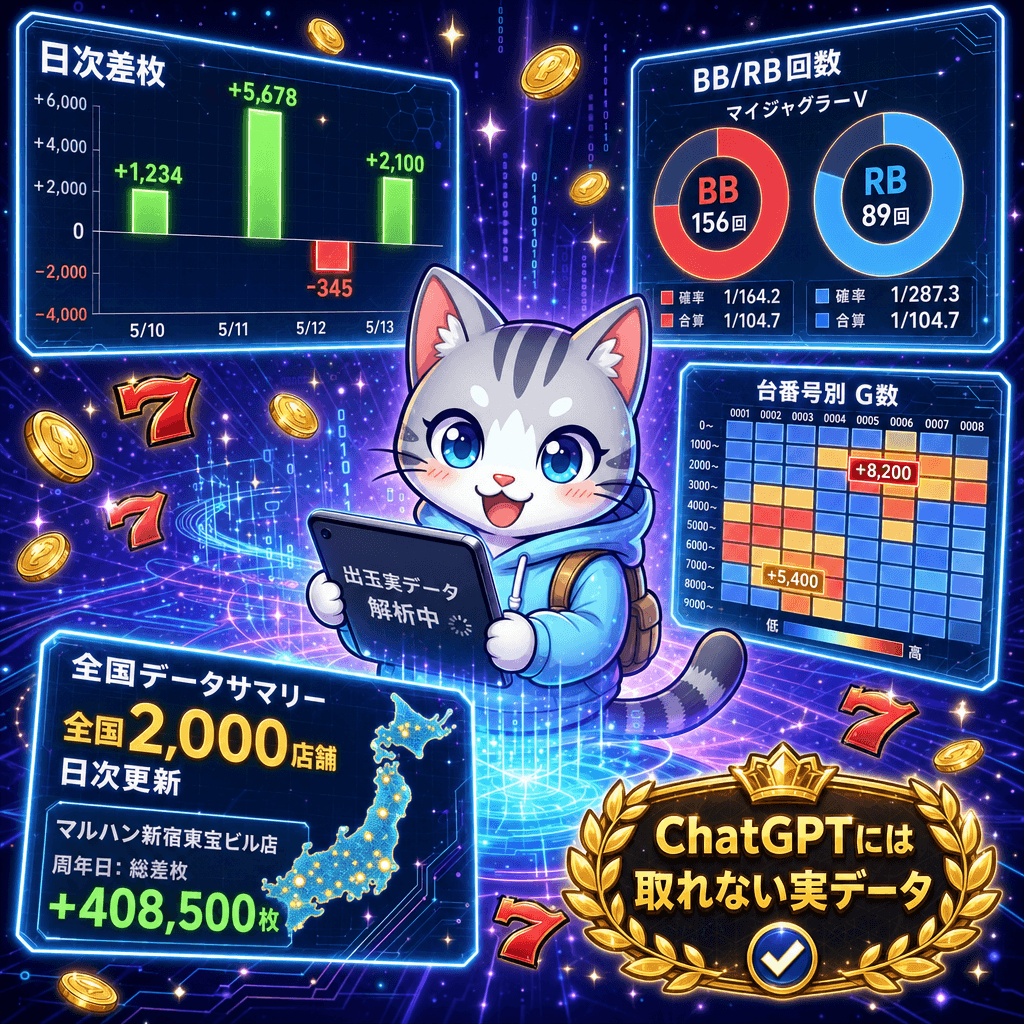 サガすちゃんが操作する出玉実データダッシュボード